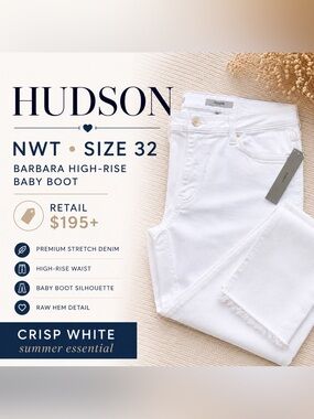HUDSON Barbara High-Rise Baby Boot White Jeans Size 32 NWT